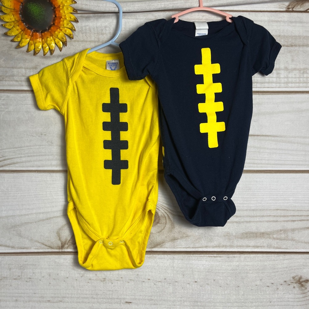 Baby Boys Girls Yellow Navy Football Onesies 12 Months Rabbit Skins‎